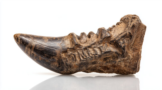 Dinosaur fossil tooth isolated on white background paleontology ancient specimen prehistoric discovery find