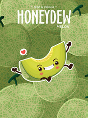 Vintage food poster design with Honeydew melon character.