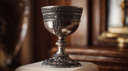 Antique silver goblet vintage chalice ornate cup collectible grail medieval artifact treasure vessel decor