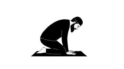 Obraz premium Muslim Man in Prayer (Ruku' or Juloos) Silhouette: Islamic Worship & Spirituality