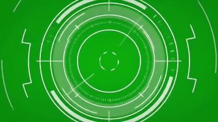 A green screen with white circular target graphic, crosshairs, and concentric rings. - Powered by Adobe