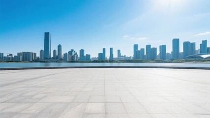 Obraz premium Urban Skyline View from an Empty Concrete Platform