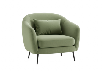 A cozy green armchair with a matching cushion, isolated on a transparent background