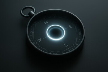 Futuristic compass with glowing light pointing true direction. Concept of finding right business direction and strategy. Modern compass is perfect for corporate or tech motivational videos.