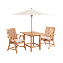 Light wood outdoor patio set with umbrella