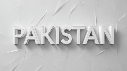 The word pakistan in raised white letters on a textured white background with shadow effects