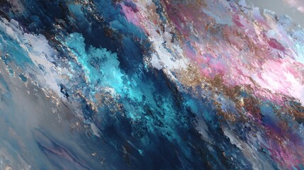 Mesmerizing 3D Render of a Colorful, Textured Abstract Formation with Shimmering Accents, Evoking a Sense of Depth and Movement