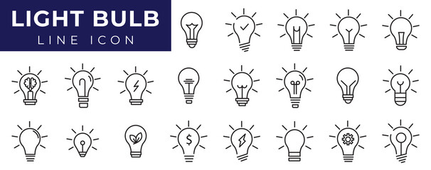 Light bulb line icon set. Idea Symbol, logo illustration vector icon collection