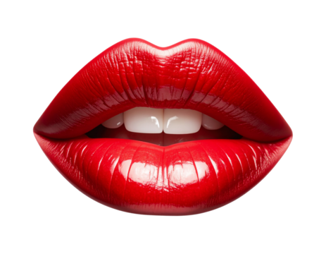 Sensual Glossy Red Lips Close-Up  PNG
