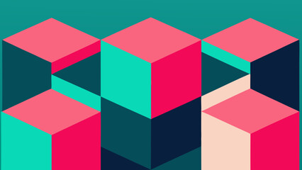 Naklejka premium Bold Geometric Blocks in Watermelon Pink and Teal