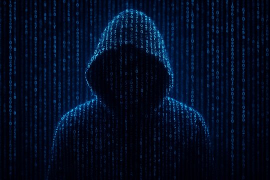 Hacker in data security concept. Hacker using laptop. Hacking the Internet. Cyber attack