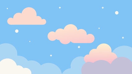 Pastel Blue Sky with Floating Clouds and Tiny Sun