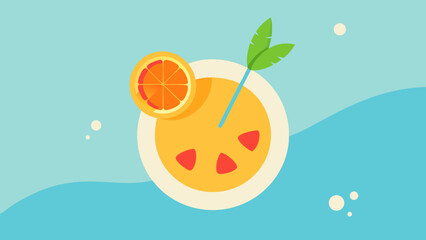 Top Down Tropical Drink with Fruit Slices Beach