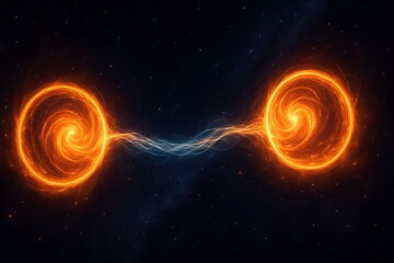 The theory of entanglement shown with two linked energy spheres. This interstellar connection defies classical physics. A beautiful representation of a complex entanglement.