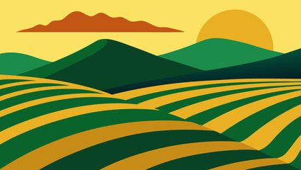 Obraz premium Stylized Rice Field Hills with Repeating Contours