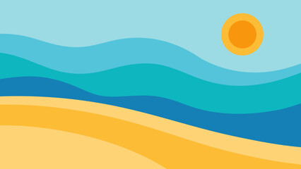 Sun Kissed Beach Scene with Simplified Wave Pattern
