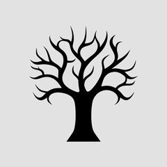 Black silhouette of a gnarled barren tree on a white background vector