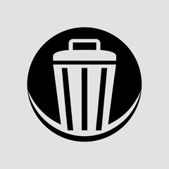 Black trash can icon on a white background with a curved element garbage waste