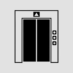 Minimalist black elevator doors with call buttons on white background vector