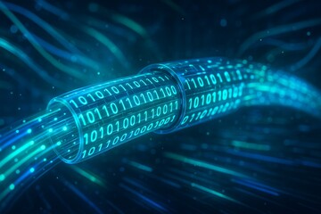 Futuristic data stream, Digital flow. Dynamic pattern with power rays and light.Data transferring. Information concept. Technology background. 3D rendering