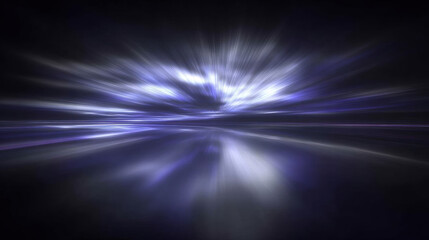Vibrant abstract scene featuring dynamic light streaks shades of blue and purple, creating sense of depth and movement. reflective surface enhances visual impact, evoking feeling of tranquility