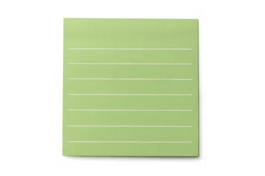 Green sticky note with lines on transparent background