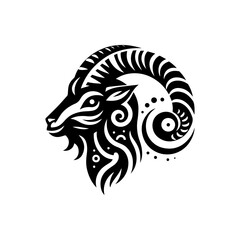 Fototapeta premium Flat tribal goat head with spiral horn designs
