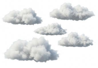 A collection of fluffy white clouds floating against a clear sky isolated on transparent background