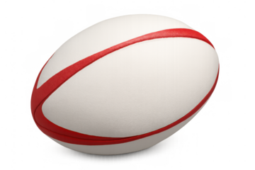 White rugby ball with red stripes rotating on transparent background