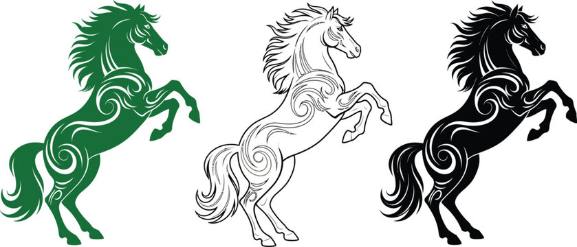 Vector horse illustration rearing horses black and white horse outline horse design clip art art