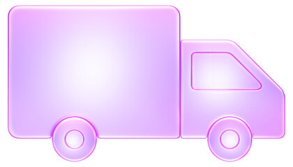 3D delivery truck icon in translucent purple glass style, representing shipping, transport, logistics, or cargo services