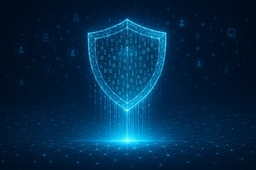 Digital Data Network Protection, Blue Shield Icon Cyber Security, Future Technology Digital Data Network Connection, Technology Blockchain. 3d rendering