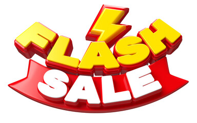 Flash Sale Text with Lightning Bolts - Sale Promotion Graphic 3D Render in red