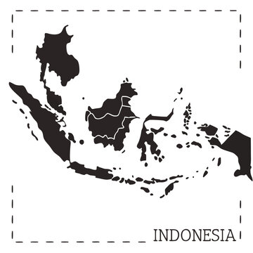Simple black and white map of Indonesia showing its islands and provinces.