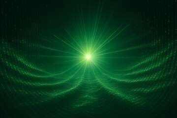 Green Digital Matrix with Radiant Light Burst Background