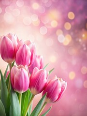 Obraz premium Tulip banner on pink background with soft focus and subtle texture