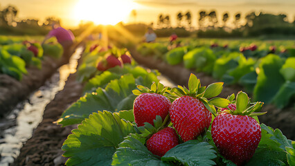 strawberry picking afternoon sun