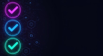 Neon Checkmarks Tech Background - Neon