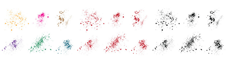 Realistic red blood drip isolated ink grunge red, orange, green, purple, wheat, and black color brush stroke splash background set