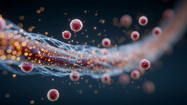 Vibrant Connection of Glowing Network Cables and Cells Exploring Technology and Biology Through Digital Innovation and Energy Flow