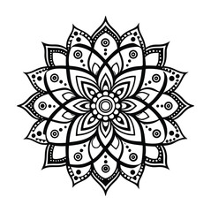 Intricate diwali rangoli art with geometric patterns in black line vector