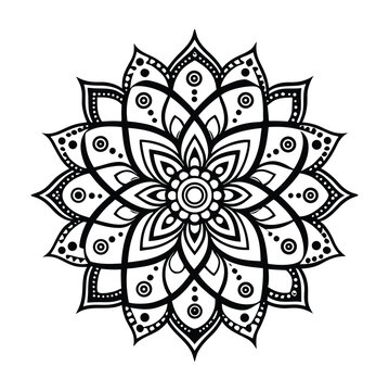 Intricate diwali rangoli art with geometric patterns in black line vector