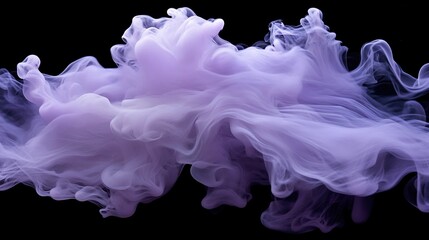 A soft, pastel puff of lilac smoke drifts gently against a black background. The fluffy texture and wispy edges are showcased, with the smoke tapering off to create a calming, elegant flow