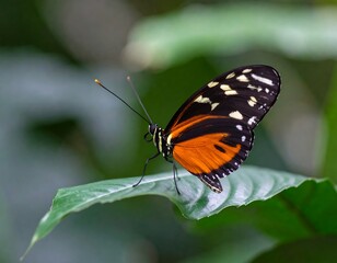 Obraz premium Close-up of a colorful butterfly on a leaf