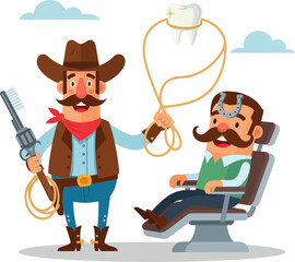 Funny Cowboy Dentist with Lasso and Toothbrush Gun - Dental Clipart
