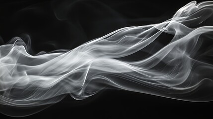 Obraz premium A soft, iridescent puff of pearl smoke swirls elegantly against a black background. The fluffy texture and wispy edges are emphasized, with the smoke tapering off to create luxurious, ethereal effect