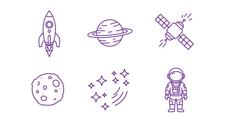 Seamless Sci-Fi Space Pattern with Star Wars Elements in Line Art Style