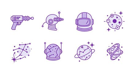 Seamless Sci-Fi Space Pattern with Star Wars Elements in Line Art Style