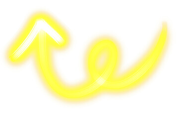 Glowing Yellow Swirl Arrow on Transparent Background, Hand Drawn Illustration