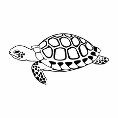 Vector art of a simple black and white vector illustration of a sea turtle swimming gracefully in the ocean